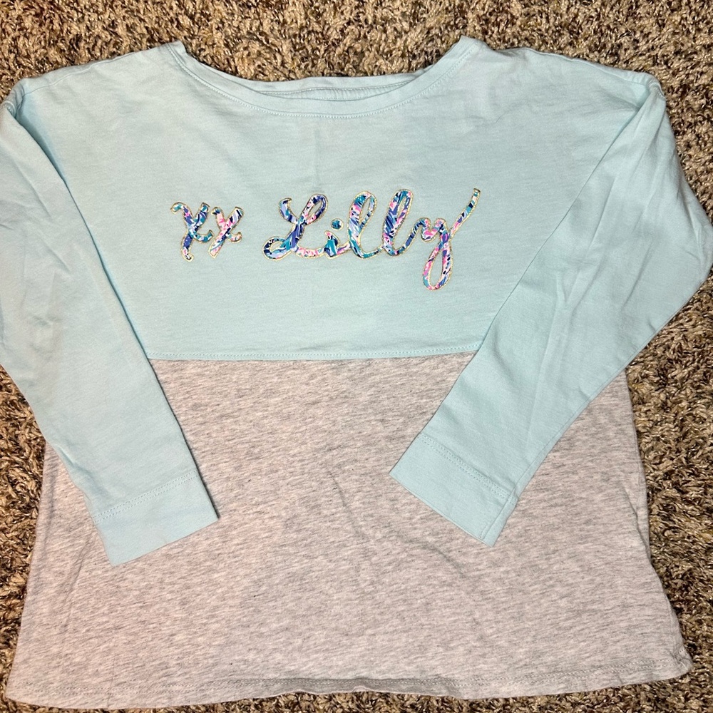 Lilly Pulitzer Kids Aqua and Heather Gray Long Sleeve Tee